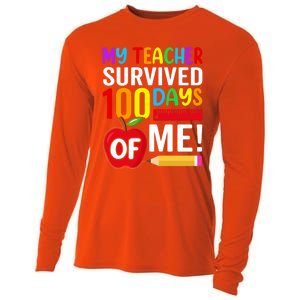 My Teacher Survived 100 Days Of Me Funny Kindergarten Gift Cooling Performance Long Sleeve Crew