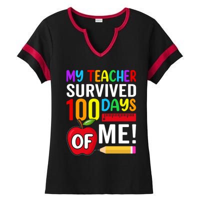 My Teacher Survived 100 Days Of Me Funny Kindergarten Gift Ladies Halftime Notch Neck Tee