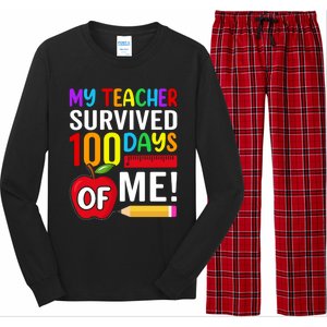 My Teacher Survived 100 Days Of Me Funny Kindergarten Gift Long Sleeve Pajama Set