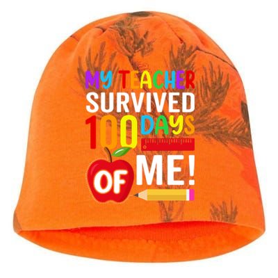 My Teacher Survived 100 Days Of Me Funny Kindergarten Gift Kati - Camo Knit Beanie