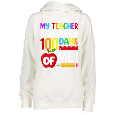 My Teacher Survived 100 Days Of Me Funny Kindergarten Gift Womens Funnel Neck Pullover Hood