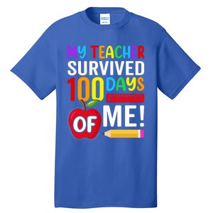 My Teacher Survived 100 Days Of Me Funny Kindergarten Gift Tall T-Shirt