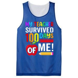 My Teacher Survived 100 Days Of Me Funny Kindergarten Gift Mesh Reversible Basketball Jersey Tank