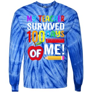 My Teacher Survived 100 Days Of Me Funny Kindergarten Gift Tie-Dye Long Sleeve Shirt