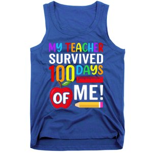 My Teacher Survived 100 Days Of Me Funny Kindergarten Gift Tank Top