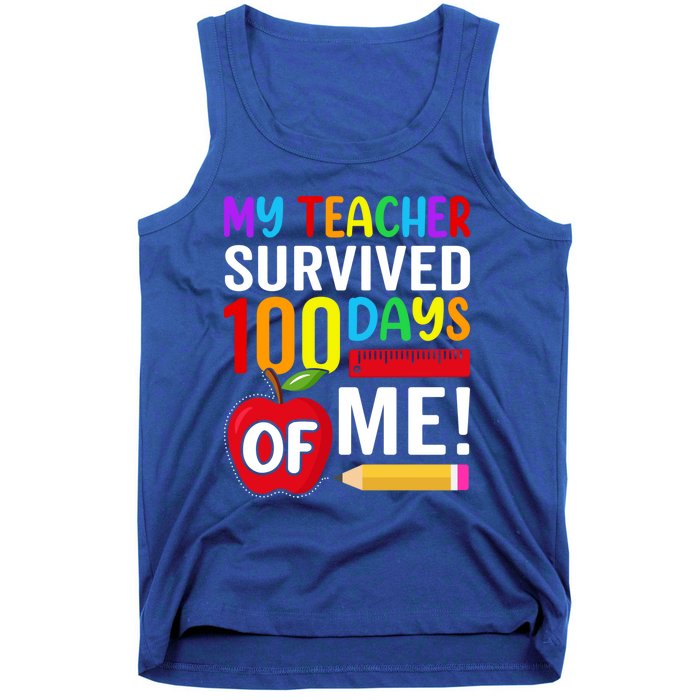 My Teacher Survived 100 Days Of Me Funny Kindergarten Gift Tank Top