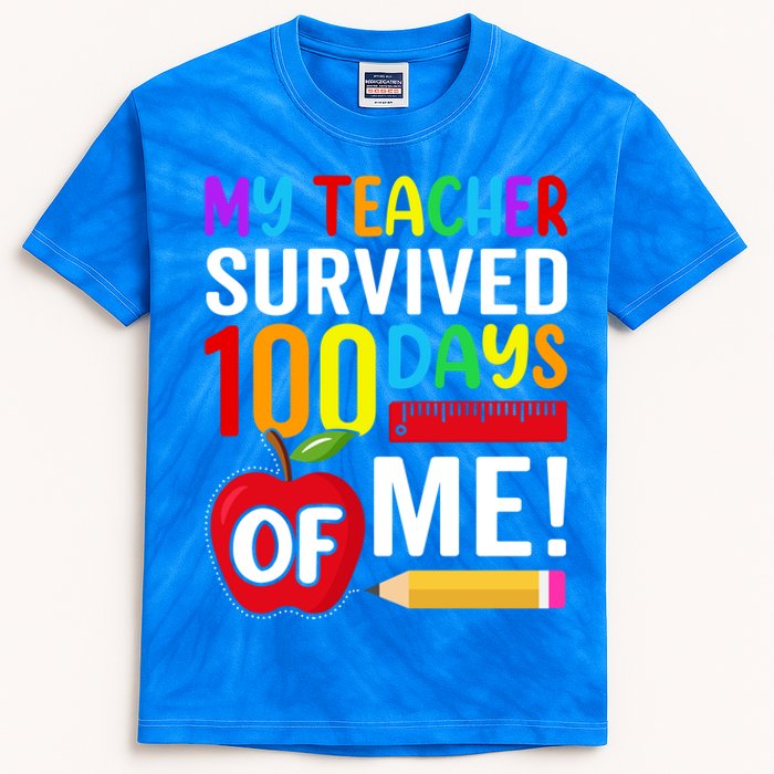 My Teacher Survived 100 Days Of Me Funny Kindergarten Gift Kids Tie-Dye T-Shirt