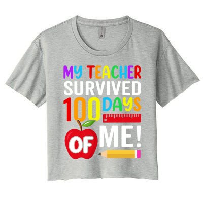 My Teacher Survived 100 Days Of Me Funny Kindergarten Gift Women's Crop Top Tee