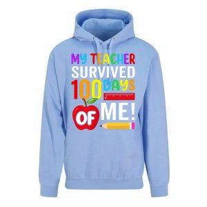 My Teacher Survived 100 Days Of Me Funny Kindergarten Gift Unisex Surf Hoodie