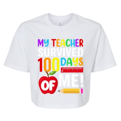 My Teacher Survived 100 Days Of Me Funny Kindergarten Gift Bella+Canvas Jersey Crop Tee