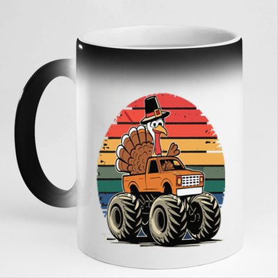 Monster Truck Turkey Sunset Retro Thanksgiving 11oz Black Color Changing Mug