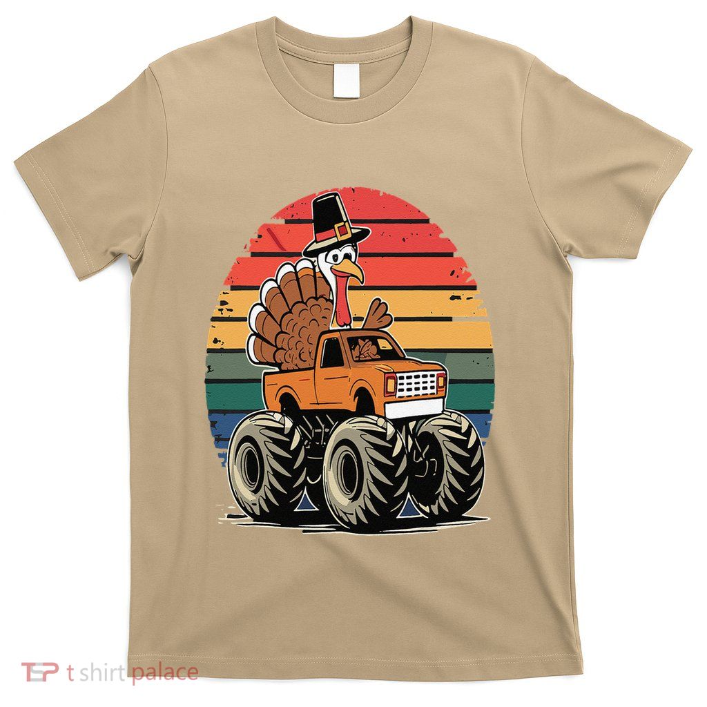Monster Truck Turkey Sunset Retro Thanksgiving T-Shirt