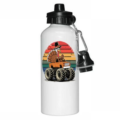 Monster Truck Turkey Sunset Retro Thanksgiving Aluminum Water Bottle 