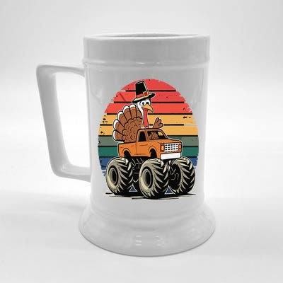 Monster Truck Turkey Sunset Retro Thanksgiving Beer Stein