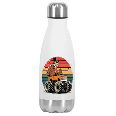 Monster Truck Turkey Sunset Retro Thanksgiving Stainless Steel Insulated Water Bottle