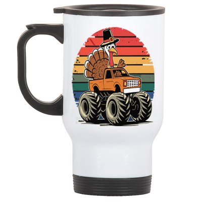 Monster Truck Turkey Sunset Retro Thanksgiving Stainless Steel Travel Mug