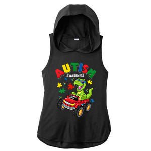 Monster Truck Trex Dinosaur Autism Awareness Gift Ladies PosiCharge Tri-Blend Wicking Draft Hoodie Tank