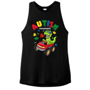 Monster Truck Trex Dinosaur Autism Awareness Gift Ladies PosiCharge Tri-Blend Wicking Tank