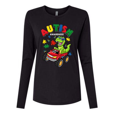 Monster Truck Trex Dinosaur Autism Awareness Gift Womens Cotton Relaxed Long Sleeve T-Shirt