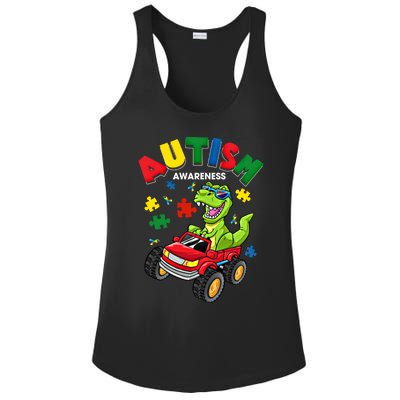 Monster Truck Trex Dinosaur Autism Awareness Gift Ladies PosiCharge Competitor Racerback Tank