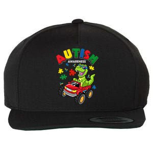 Monster Truck Trex Dinosaur Autism Awareness Gift Wool Snapback Cap