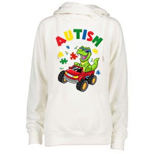 Monster Truck Trex Dinosaur Autism Awareness Gift Womens Funnel Neck Pullover Hood