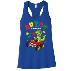 Monster Truck Trex Dinosaur Autism Awareness Gift Women's Racerback Tank