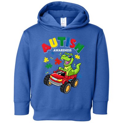 Monster Truck Trex Dinosaur Autism Awareness Gift Toddler Hoodie