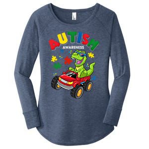 Monster Truck Trex Dinosaur Autism Awareness Gift Women's Perfect Tri Tunic Long Sleeve Shirt