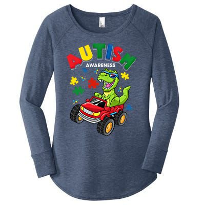 Monster Truck Trex Dinosaur Autism Awareness Gift Women's Perfect Tri Tunic Long Sleeve Shirt