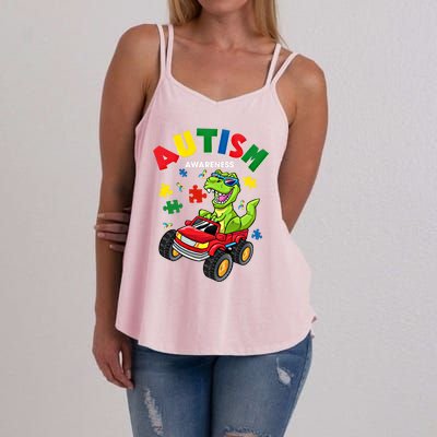 Monster Truck Trex Dinosaur Autism Awareness Gift Women's Strappy Tank