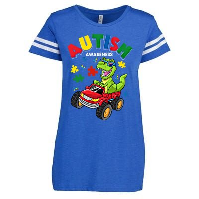 Monster Truck Trex Dinosaur Autism Awareness Gift Enza Ladies Jersey Football T-Shirt