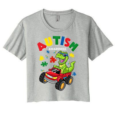 Monster Truck Trex Dinosaur Autism Awareness Gift Women's Crop Top Tee