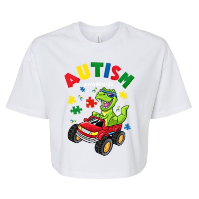 Monster Truck Trex Dinosaur Autism Awareness Gift Bella+Canvas Jersey Crop Tee