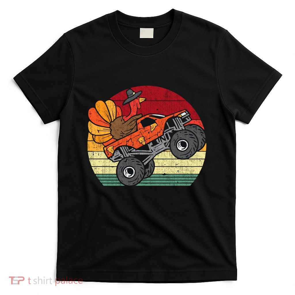 Monster Truck Turkey Sunset Retro Thanksgiving T-Shirt