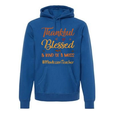 Montessori Teacher Thankful Blessed And Kind Of A Mess Fall Cute Gift Premium Hoodie