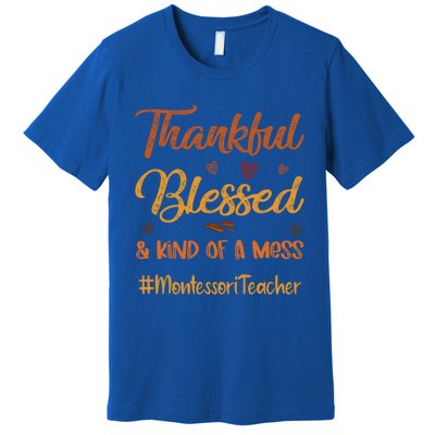 Montessori Teacher Thankful Blessed And Kind Of A Mess Fall Cute Gift Premium T-Shirt