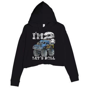 Monster Truck Tee I'M 2 LET'S ROLL 2nd Birthday Crop Fleece Hoodie