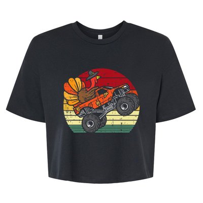 Monster Truck Turkey Sunset Retro Thanksgiving Bella+Canvas Jersey Crop Tee