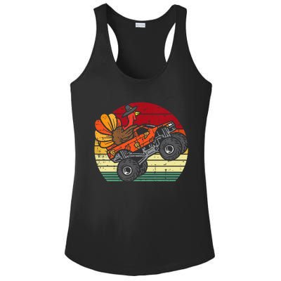 Monster Truck Turkey Sunset Retro Thanksgiving Ladies PosiCharge Competitor Racerback Tank