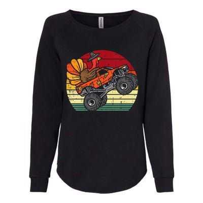 Monster Truck Turkey Sunset Retro Thanksgiving Womens California Wash Sweatshirt