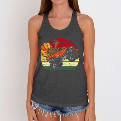 Monster Truck Turkey Sunset Retro Thanksgiving Women's Knotted Racerback Tank