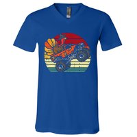 Monster Truck Turkey Sunset Retro Thanksgiving V-Neck T-Shirt