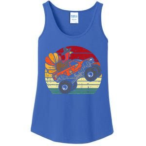 Monster Truck Turkey Sunset Retro Thanksgiving Ladies Essential Tank