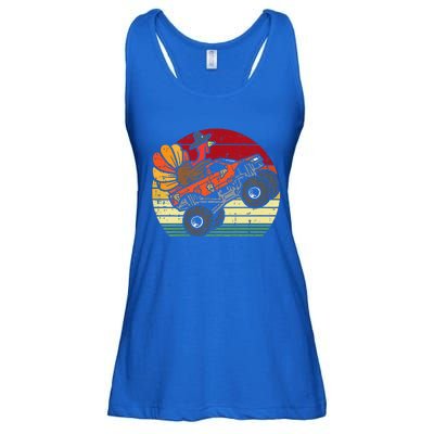 Monster Truck Turkey Sunset Retro Thanksgiving Ladies Essential Flowy Tank