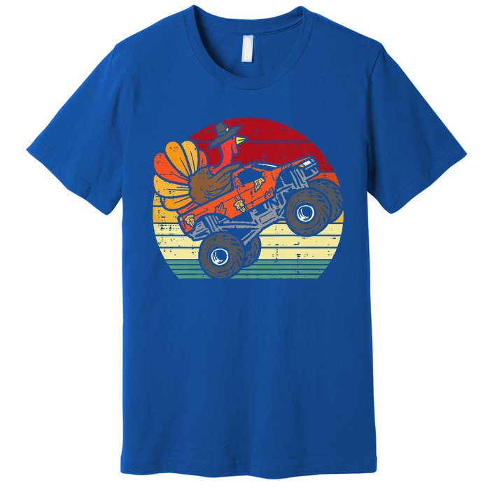 Monster Truck Turkey Sunset Retro Thanksgiving Premium T-Shirt