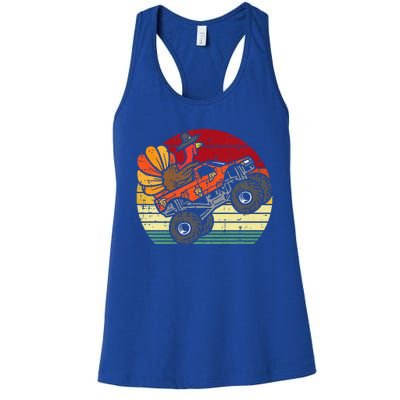 Monster Truck Turkey Sunset Retro Thanksgiving Women's Racerback Tank