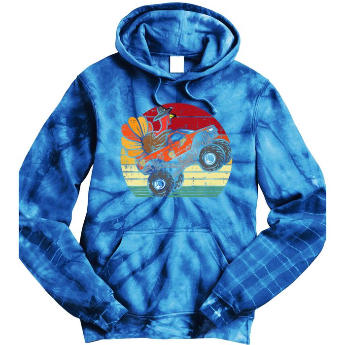 Monster Truck Turkey Sunset Retro Thanksgiving Tie Dye Hoodie