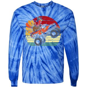 Monster Truck Turkey Sunset Retro Thanksgiving Tie-Dye Long Sleeve Shirt