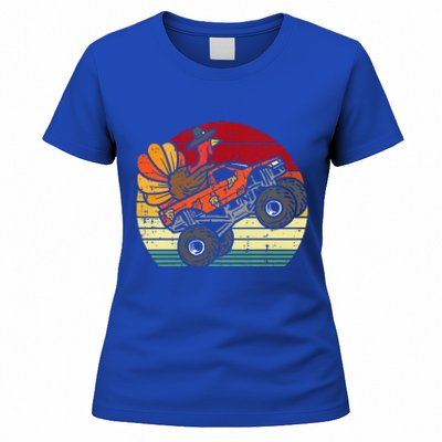 Monster Truck Turkey Sunset Retro Thanksgiving Women's T-Shirt